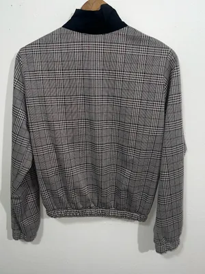 Zara Gray Plaid Bomber Jacket with Black Contrast Yoke thumbnail 5