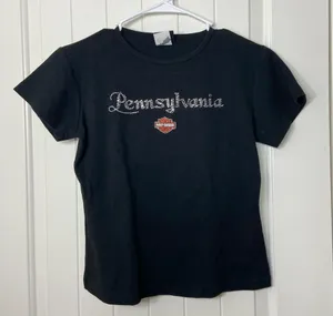 EUC Harley Davidson motorcycles women’s black‎ Pennsylvania jewel logo tshirt L thumbnail 1