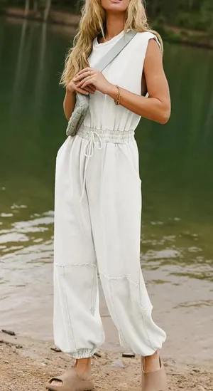 White Drawstring Jumpsuit thumbnail 2
