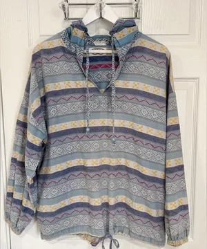 Vintage Beach V Neck Cotton Embroidered Boho Hippie Free Size Hooded Pullover thumbnail 1