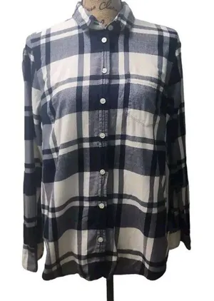 J. Crew Women's Size M Boy Fit Button Up Long Sleeve‎ Navy and White thumbnail 1