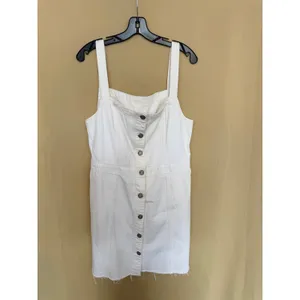 Boyish Denim Dress Women L White Kennedy Vertigo‎ Button Front Mini Raw Hem Eco thumbnail 4