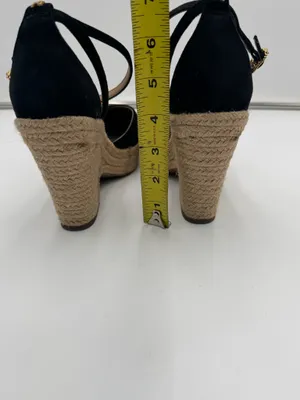 Sam Edelman Black Suede Espadrille Wedge Heels Size 8 Ankle Strap Platform thumbnail 8