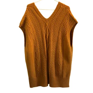 By Anthropologie orange double v-neck sweater vest preppy academia thumbnail 3