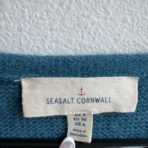 Seasalt Cornwall Fruity Jumper II Teal Blue Merino Wool Knit Sweater US 4 UK 8 thumbnail 5