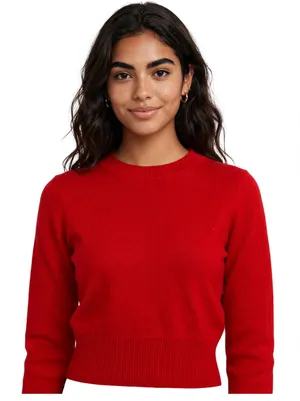Título: Red Cropped Knit Sweater Crewneck Long Sleeve Size S thumbnail 1
