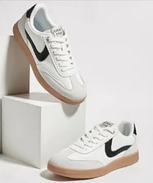 LUCKY STEP Retro Gum Sole Fashion Sneakers Womens 11 White Black Leather NWT thumbnail 1
