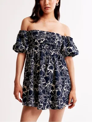Abercrombie & Fitch Emerson Off-The-Shoulder Skort Navy Pattern thumbnail 3