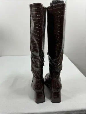 Womans Suedi Knee High Boots Brown Croc Faux Leather 8 Block Heel 1/2 Zip NWOT thumbnail 4