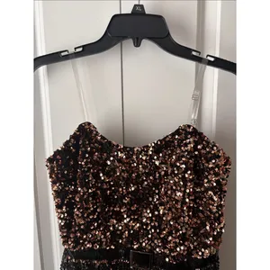 Blue B Sequin Fringe Party Dress Bronze & Black Flapper Party Costume Retro thumbnail 4
