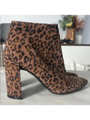 Stuart Weitzman Pure Pointed Toe Animal Leopard Print Thin Block Heel Booties 7 thumbnail 3