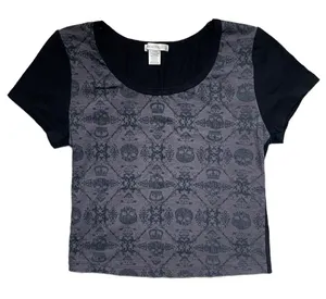 Grunge Skull and Crown Pattern Short Sleeve Knit Crop Top Large thumbnail 1