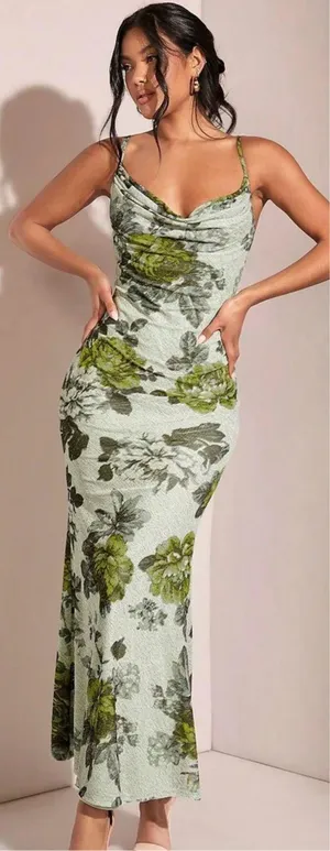 Floral Print Dress Green Size M thumbnail 1