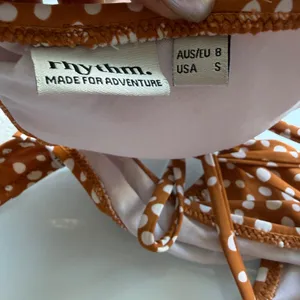 Rhythm‎ Polka Dot Bikini Set Rust Orange White Triangle Top S High Cut Bottoms M thumbnail 11