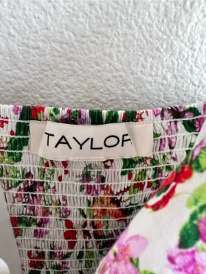 NWT Taylor Tiered Ruffle Pink Floral Midi Dress Sweetheart Neckline Cottagecore thumbnail 5