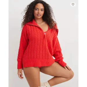Aerie Red Cable Car Quarter‎ Zip Sweater Medium thumbnail 2