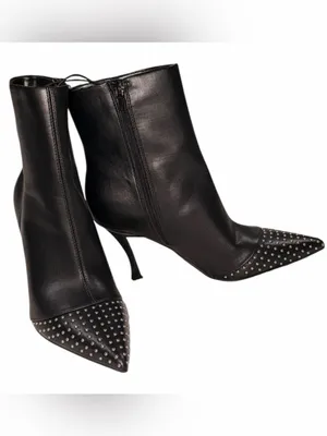 NEW Nine West Black Faux Leather Studded Pointed Toe Ankle Booties Size 10 thumbnail 4