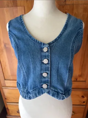 Denim Cropped Vest in Faded Blue thumbnail 1