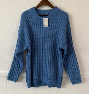 SO Women’s Blue Open Knit Crew Neck Sweater Size L NWT thumbnail 1
