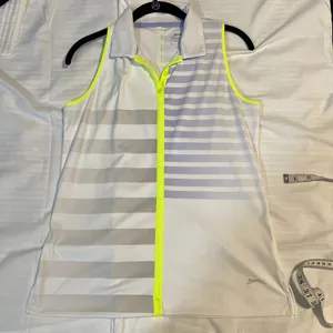 Slazenger Sleeveless Golf Tank Top w/Neon Yellow Trim Striped Pattern‎ White-M thumbnail 7