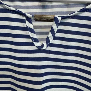 Notations Blue and White Striped Nautical Keyhole Blouse Plus Size XL thumbnail 3