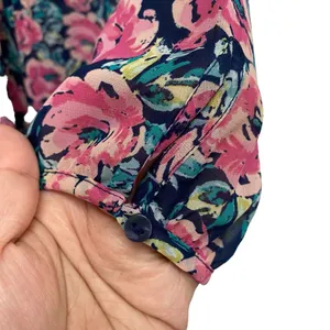 LC Lauren Conrad Womens Floral ¾ Sleeve Chiffon Blouse pleated button front sz M thumbnail 7