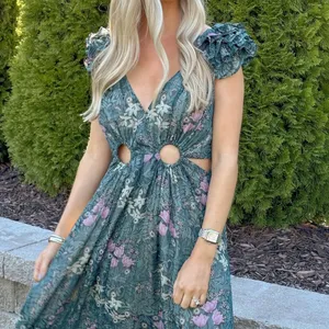 Elliatt kristen green floral‎ ruffle detail maxi cut out dress Small thumbnail 4
