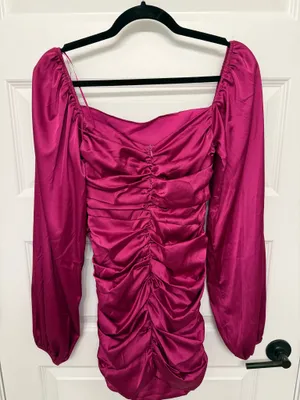 Glam Pink Satin Ruched Mini Dress thumbnail 2