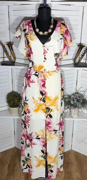 IZ Byer Y2K dress maxi floral boho short sleeve fairy whimsical cottage Derby L thumbnail 1