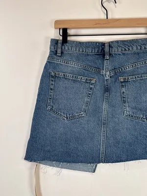 NEW Reformation Womens Mini Skirt Blue Ellie Asymmetric Denim Organic Cotton 28 thumbnail 6