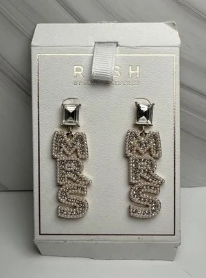 Rush Denis & Charles Rhinestone Faux Pearl MRS For Bride Pierced Dangle Earrings thumbnail 1