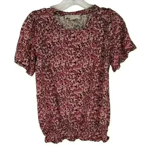 Michael Kors Women's Floral Print Blouse S Multicolor Ruffle Peplum Top thumbnail 1