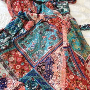 One World Woven Chiffon Ruffle Mixed Patchwork Knit Lined Midi Dress Women's XL thumbnail 6