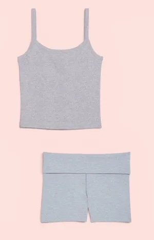 VICTORIA’S SECRET PINK Rib Cami & Cotton Foldover 3” Bike Shorts Heather Grey L thumbnail 1