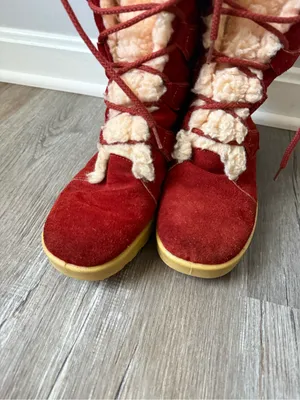 American Vintage Vintage 70s Leather Sherpa Wedge Chunky Eskimo Boots Red Teddy Winter Boots 8 thumbnail 4