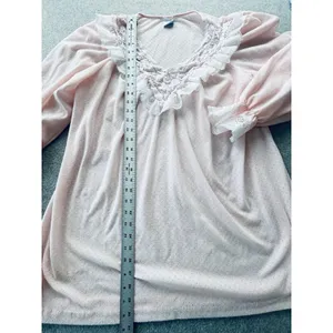 VTG 70s 80s Val Mode Pink 2PC Pajama Set Lace Yoke Cottagecore Coquette Medium thumbnail 5