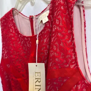 Erin Fetherstone‎ NWT Red Lace Dress with zipper back Women Size 2 thumbnail 5