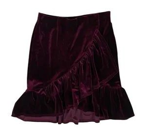 Urban Outfitters Velvet Ruffle Wrap Mini Skirt Burgundy XS Holiday Glam thumbnail 1