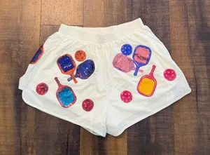 Queen of Sparkle Pickleball Sequin Athletic Running Shorts White Size Medium thumbnail 1