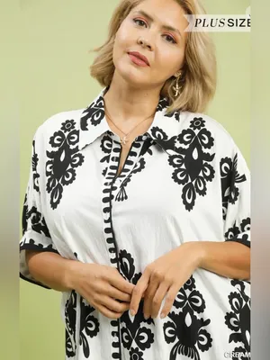 New! Umgee Plus Size Cream Abstract Collar Button-Front Top Size 2X thumbnail 4