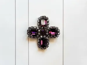 Liz Palacios Purple Rhinestone Cross Brooch Pin Vintage Style Statement Jewelry thumbnail 3