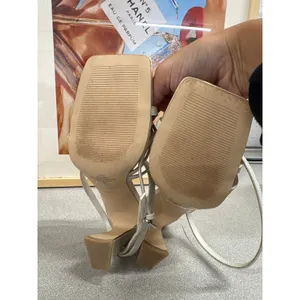 Marc Fisher 6.5 Light Gray Mahima Strappy Tapered Heel Square Toe Dress Sandals thumbnail 4