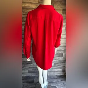 New Directions Red Relaxed Button Down Shirt Size L thumbnail 3