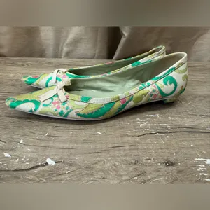 Vtg Prada SS2003 Green‎ Brocade Flat Shoes 37.5 thumbnail 8