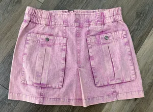 Free People Valley Girl Mini Skirt Pink Acid Wash Cargo NWT Size 8 thumbnail 1