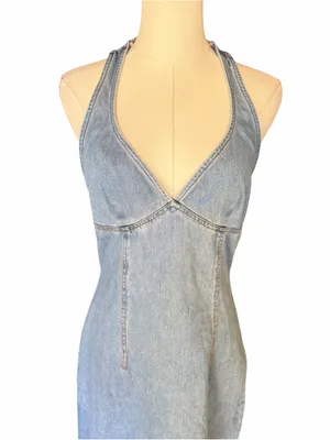 Lulus - NWT Summertime Inspiration Denim Halter Mini Dress Medium Wash Sz S thumbnail 4