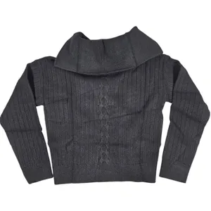 Area Stars Black Shimmer‎ Ribbed Cable Knit Quarter Zip Sailor Collar Sweater S thumbnail 2