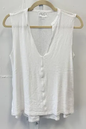 Feel The Piece Terre Jacobs White 100% Linen Deep‎ V-Neck Sleeveless Top M/L thumbnail 1