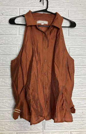 LOFT Sleeveless Top Women L Rust‎ Brown Excellent Buckle Halter Neck Blouse thumbnail 1