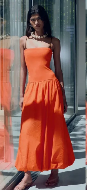 NWOT MNG MANGO Combined knitted balloon Strapless dress Bright Orange SZ-8 thumbnail 1